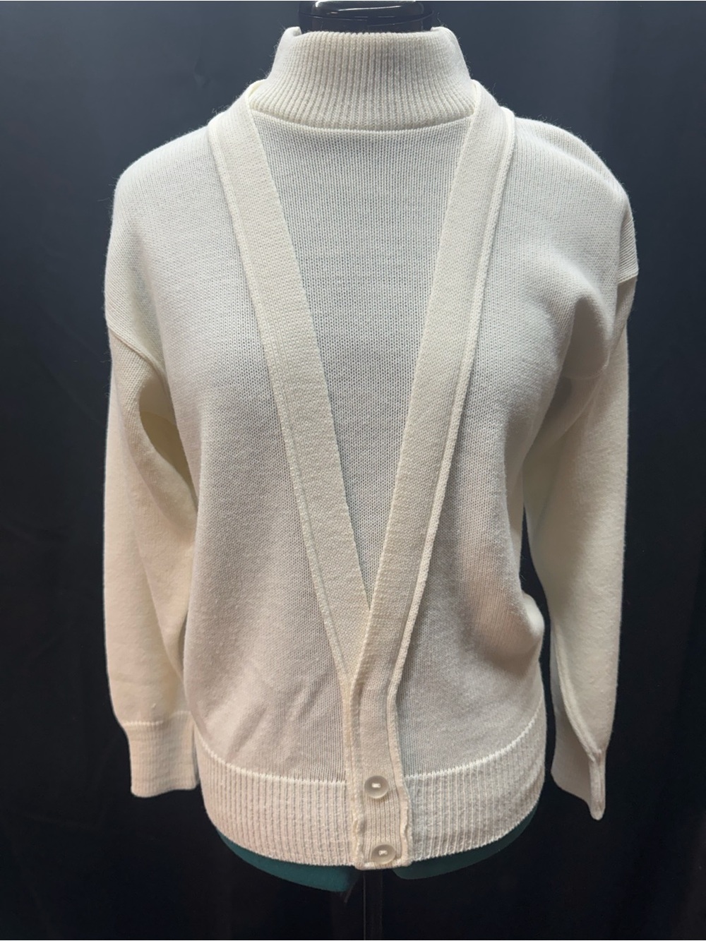 Women’s Cream Mock Neck Button-Front Sweater Cardigan